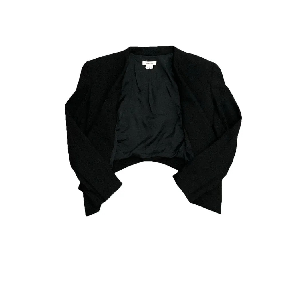 Helmut Lang Womens Cropped‎ Tuxedo Blazer Collarless Wool Asymmetrical Hem 0 USA